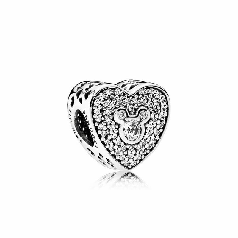 Pandora Australia Disney Mickey & Minnie Sparkling Heart Charm - Sterling Silver | XHWILV486